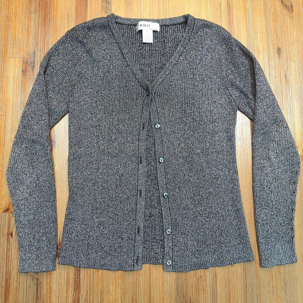 Women's Black W/Silver Metallic Sparkle Cardigan Sweater
